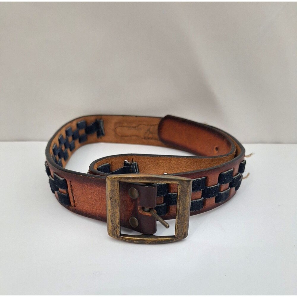 Vtg 90's Leegin Brown Leather Ranger Western Belt Sz 30 Gold Buckle Made In USA